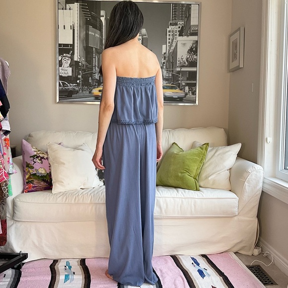 Aerie dusty blue strapless flowy jumpsuit - Picture 4 of 16